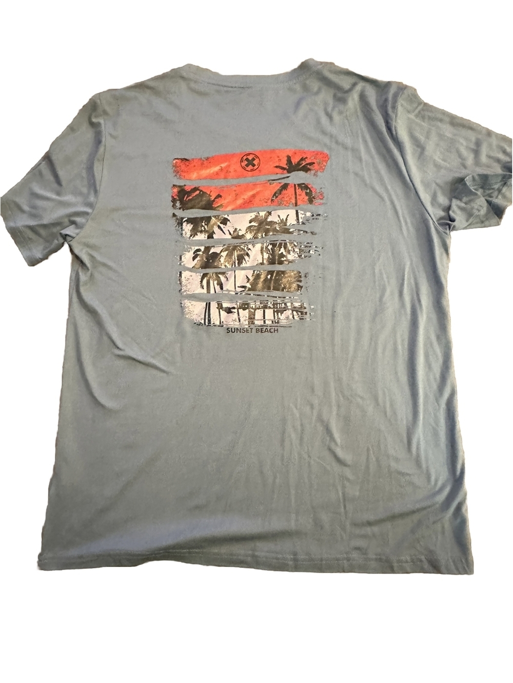 Shein Men’s M T-shirt Sunset Beach Theme BlueGray Excellent Condition Never Worn